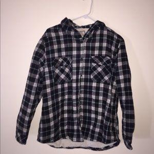 Lined black and white hooded flannel